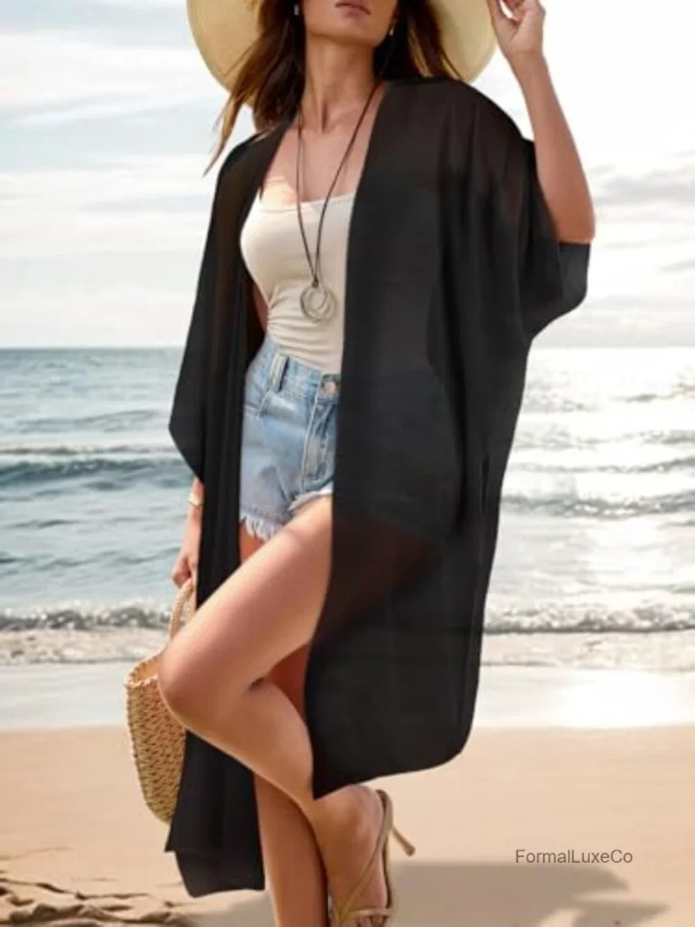 Long Flowy Kimono Cardigan Boho Chiffon Beach Cover Up